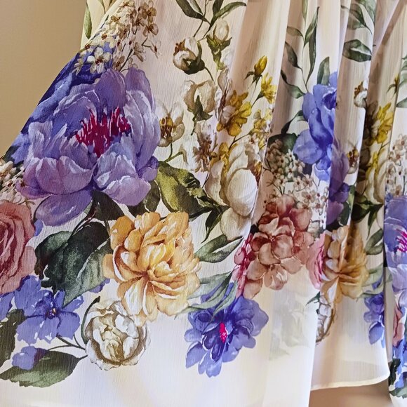 Size L - XL RACHEL ZOE Lightweight Summertime Cream Floral Romantic Sheer Blouse - Picture 4 of 7